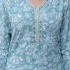 EthniFlair Floral Yoke Design Aari Work Kurta with Pyjamas & Dupatta