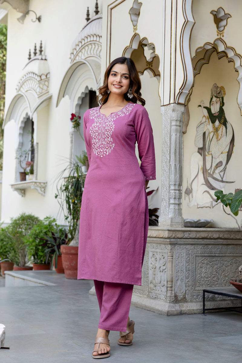 EthniFlair Yoke Design Notch Neck Straight Kurta With Trousers & Dupatta
