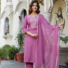 EthniFlair Yoke Design Notch Neck Straight Kurta With Trousers & Dupatta