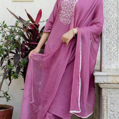 EthniFlair Yoke Design Notch Neck Straight Kurta With Trousers & Dupatta