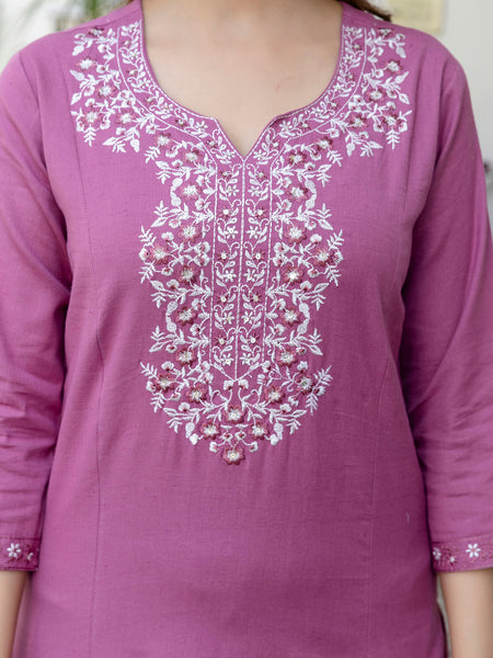 EthniFlair Yoke Design Notch Neck Straight Kurta With Trousers & Dupatta