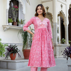 EthniFlair Floral Embroidered Kurta with Pyjama & Dupatta