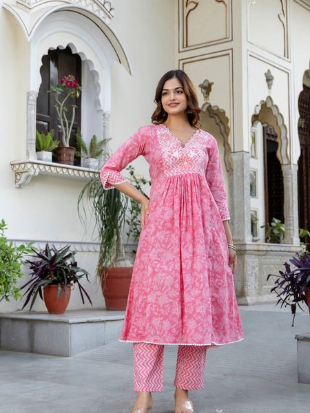 EthniFlair Floral Embroidered Kurta with Pyjama & Dupatta