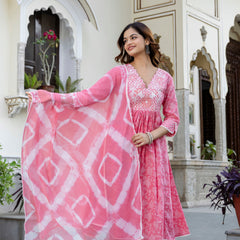 EthniFlair Floral Embroidered Kurta with Pyjama & Dupatta