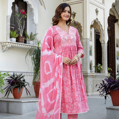 EthniFlair Floral Embroidered Kurta with Pyjama & Dupatta