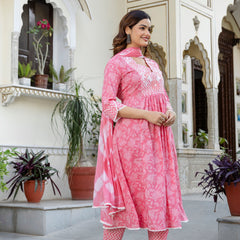 EthniFlair Floral Embroidered Kurta with Pyjama & Dupatta