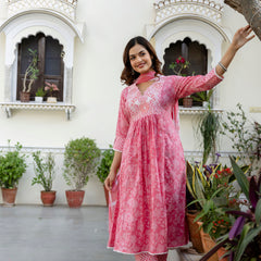 EthniFlair Floral Embroidered Kurta with Pyjama & Dupatta