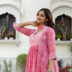 EthniFlair Floral Embroidered Kurta with Pyjama & Dupatta