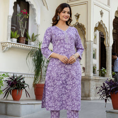 EthniFlair Floral Yoke Design Aari Work Kurta with Pyjamas & Dupatta