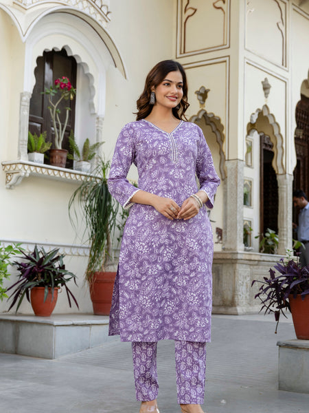 EthniFlair Floral Yoke Design Aari Work Kurta with Pyjamas & Dupatta