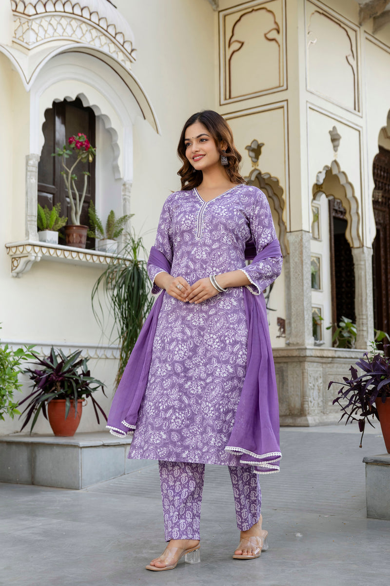 EthniFlair Floral Yoke Design Aari Work Kurta with Pyjamas & Dupatta