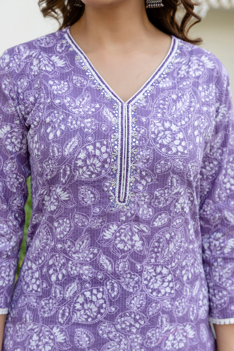 EthniFlair Floral Yoke Design Aari Work Kurta with Pyjamas & Dupatta