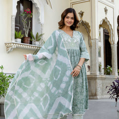 EthniFlair Floral Embroidered Kurta with Pyjama & Dupatta