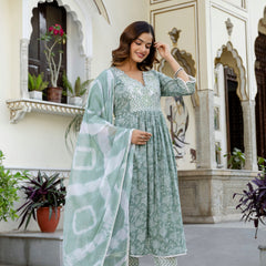 EthniFlair Floral Embroidered Kurta with Pyjama & Dupatta