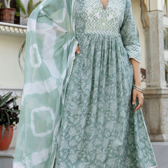 EthniFlair Floral Embroidered Kurta with Pyjama & Dupatta