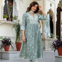 EthniFlair Floral Embroidered Kurta with Pyjama & Dupatta
