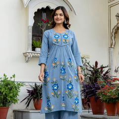 EthniFlair Phulari Pleated Kurta with Pyjama & Dupatta