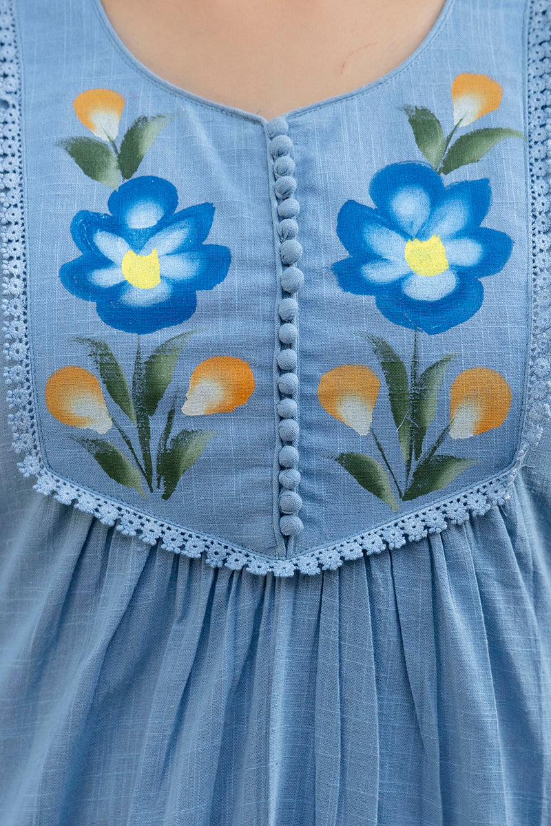EthniFlair Phulari Pleated Kurta with Pyjama & Dupatta