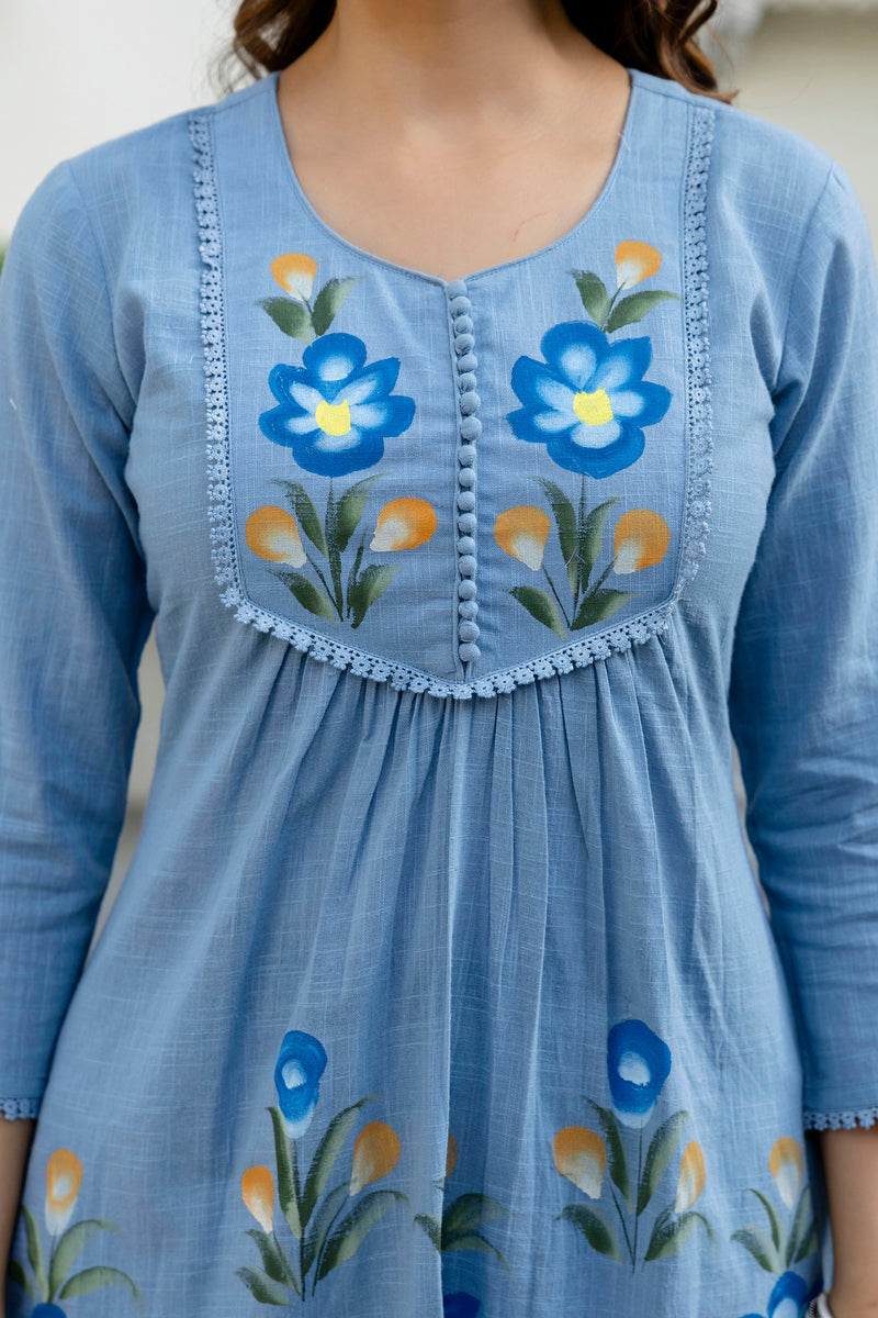 EthniFlair Phulari Pleated Kurta with Pyjama & Dupatta