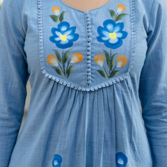 EthniFlair Phulari Pleated Kurta with Pyjama & Dupatta