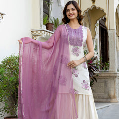 EthniFlair Floral Embroidered Aari Work Kurta with Sharara & Dupatta