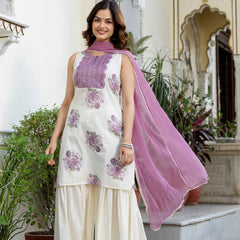 EthniFlair Floral Embroidered Aari Work Kurta with Sharara & Dupatta