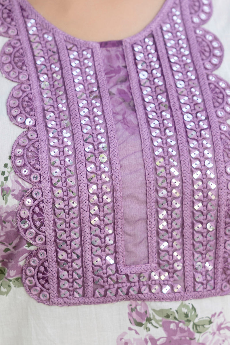 EthniFlair Floral Embroidered Aari Work Kurta with Sharara & Dupatta