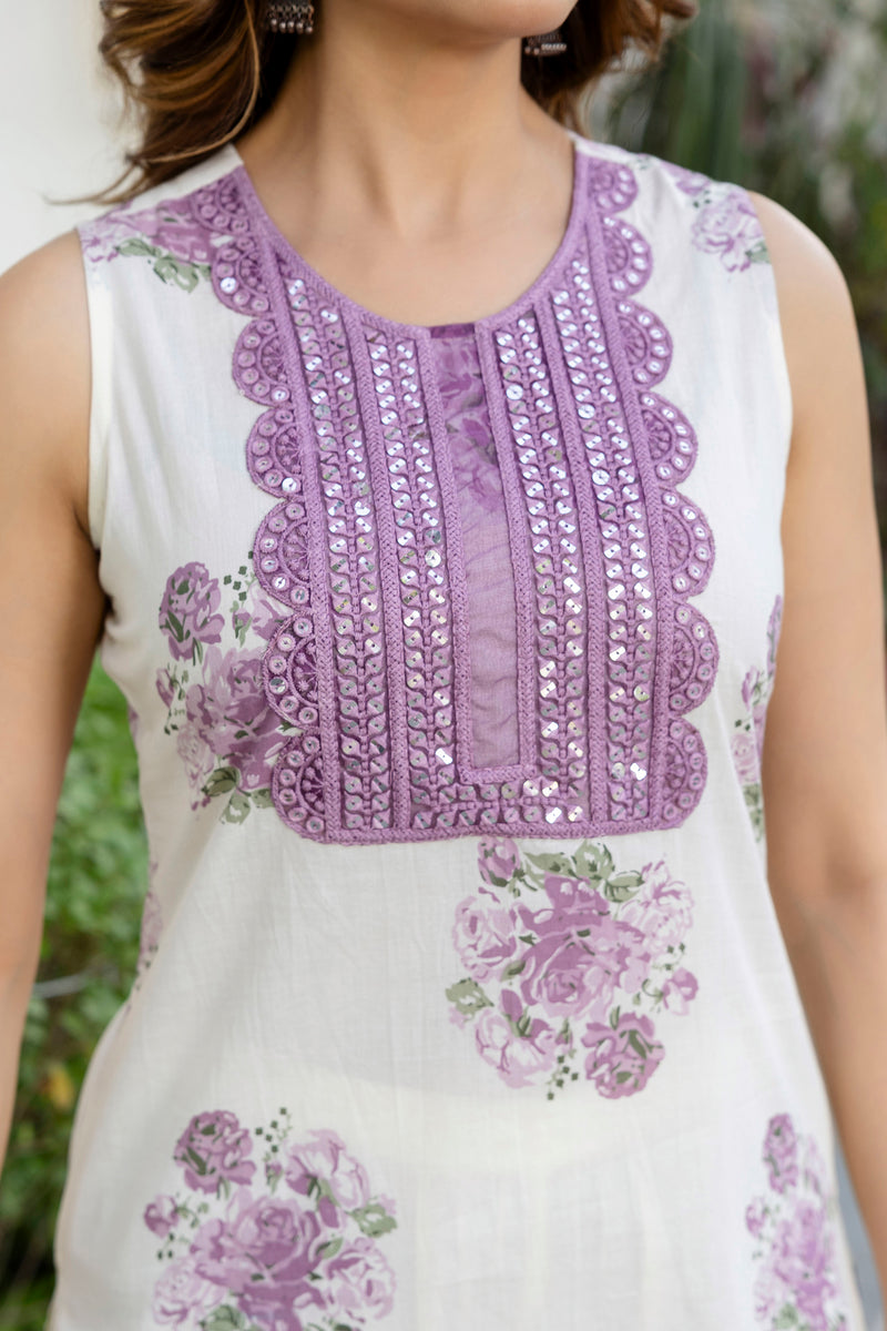 EthniFlair Floral Embroidered Aari Work Kurta with Sharara & Dupatta