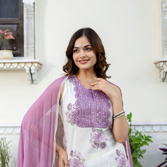 EthniFlair Floral Embroidered Aari Work Kurta with Sharara & Dupatta