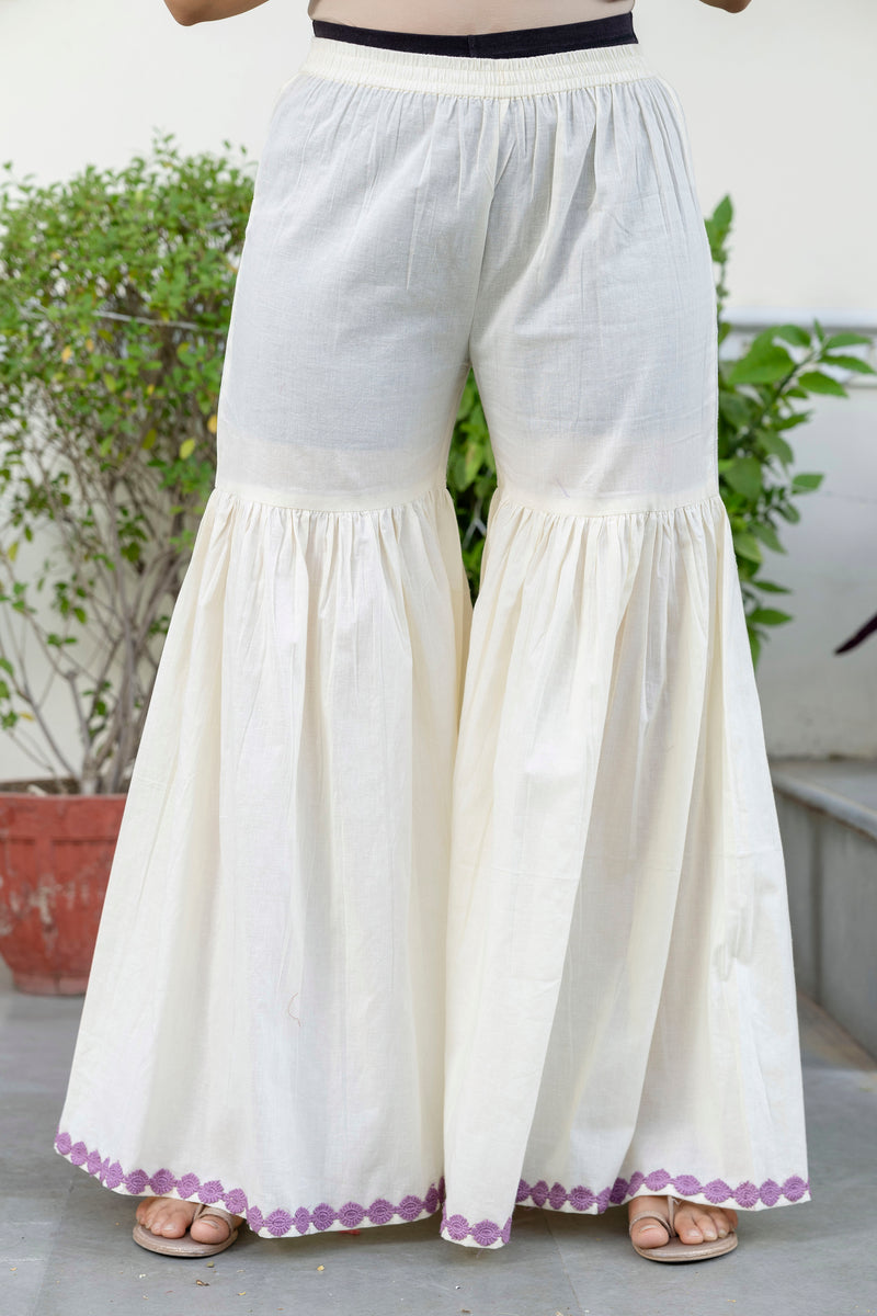 EthniFlair Floral Embroidered Aari Work Kurta with Sharara & Dupatta