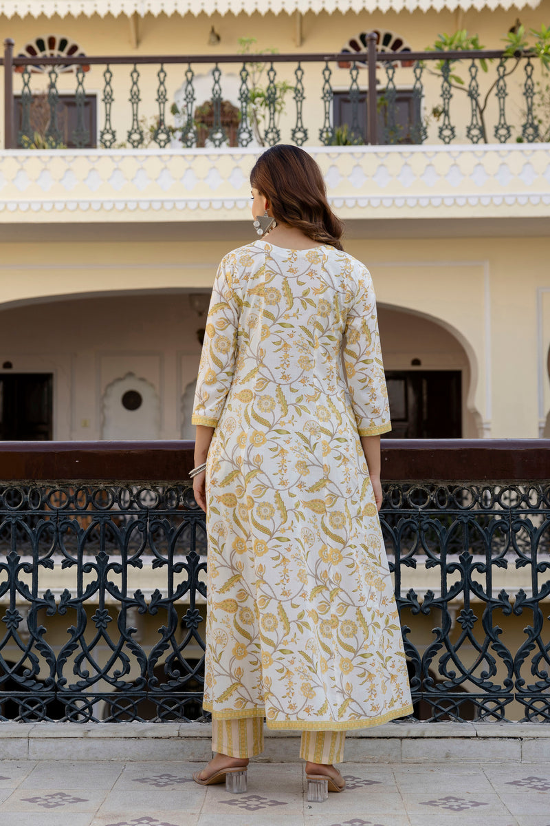 EthniFlair Floral Printed Mirror Work Anarkali Kurta With Trousers & Dupatta