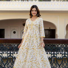 EthniFlair Floral Printed Mirror Work Anarkali Kurta With Trousers & Dupatta