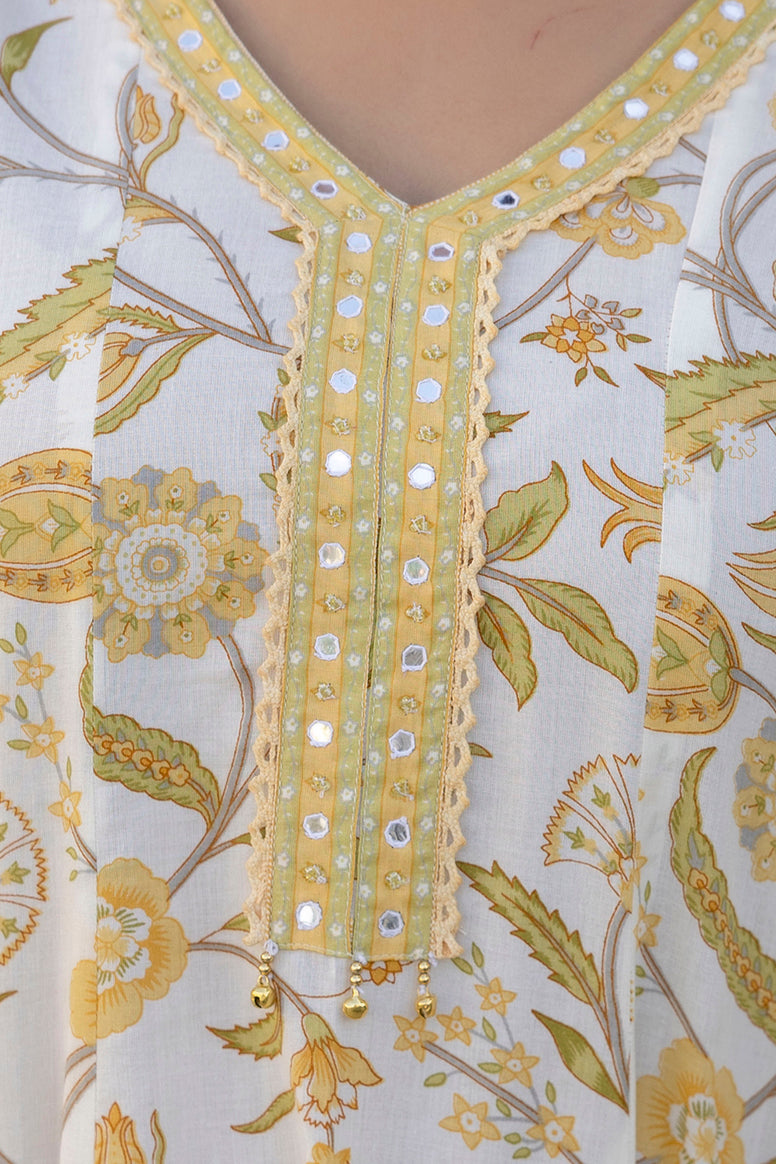 EthniFlair Floral Printed Mirror Work Anarkali Kurta With Trousers & Dupatta