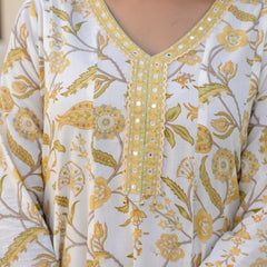 EthniFlair Floral Printed Mirror Work Anarkali Kurta With Trousers & Dupatta