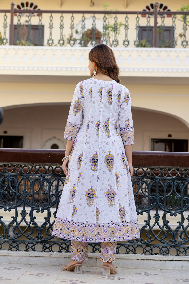 EthniFlair Floral Printed V Neck Anarkali Kurta & Trousers With Dupatta