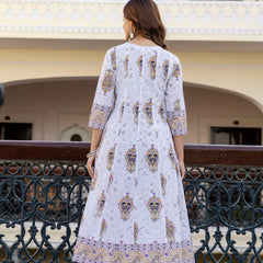EthniFlair Floral Printed V Neck Anarkali Kurta & Trousers With Dupatta