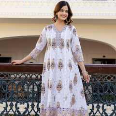 EthniFlair Floral Printed V Neck Anarkali Kurta & Trousers With Dupatta