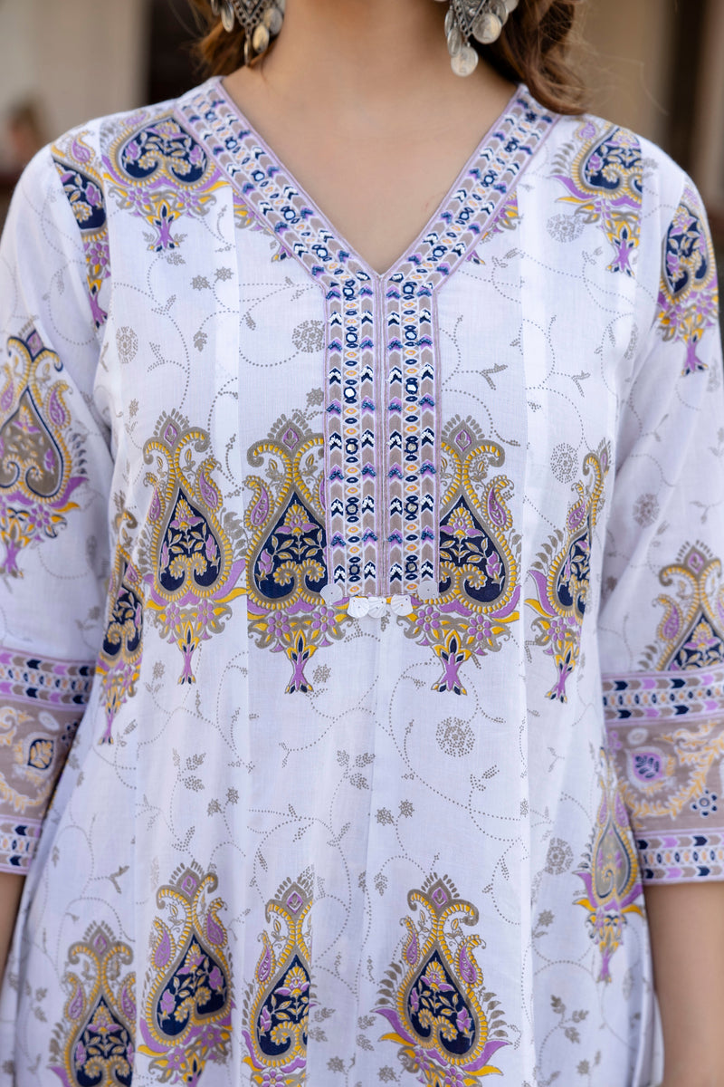 EthniFlair Floral Printed V Neck Anarkali Kurta & Trousers With Dupatta