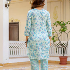 EthniFlair Floral Printed V Neck Straight Kurti & Trousers With Dupatta