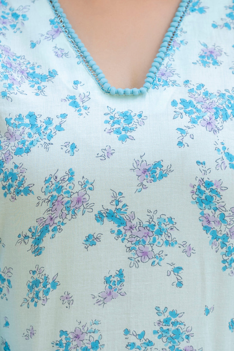 EthniFlair Floral Printed V Neck Straight Kurti & Trousers With Dupatta