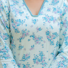 EthniFlair Floral Printed V Neck Straight Kurti & Trousers With Dupatta