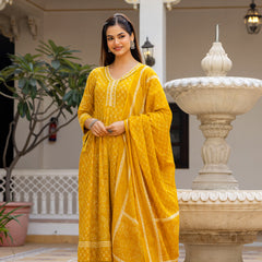 EthniFlair Women Floral Printed Panelled Sequinned Pure Cotton Kurta with Trousers & With Dupatta