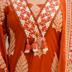 EthniFlair Women Ethnic Motifs Printed Regular Thread Work Pure Cotton Kurta with Palazzos & With Dupatta