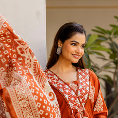 EthniFlair Women Ethnic Motifs Printed Regular Thread Work Pure Cotton Kurta with Palazzos & With Dupatta