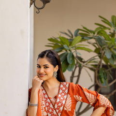 EthniFlair Women Ethnic Motifs Printed Regular Thread Work Pure Cotton Kurta with Palazzos & With Dupatta