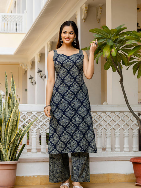 EthniFlair Women Ethnic Motifs Printed Regular Pure Cotton Kurta with Palazzos & With Dupatta