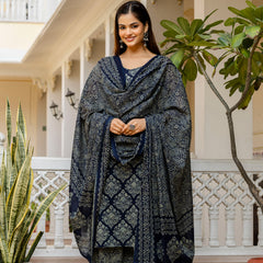 EthniFlair Women Ethnic Motifs Printed Regular Pure Cotton Kurta with Palazzos & With Dupatta