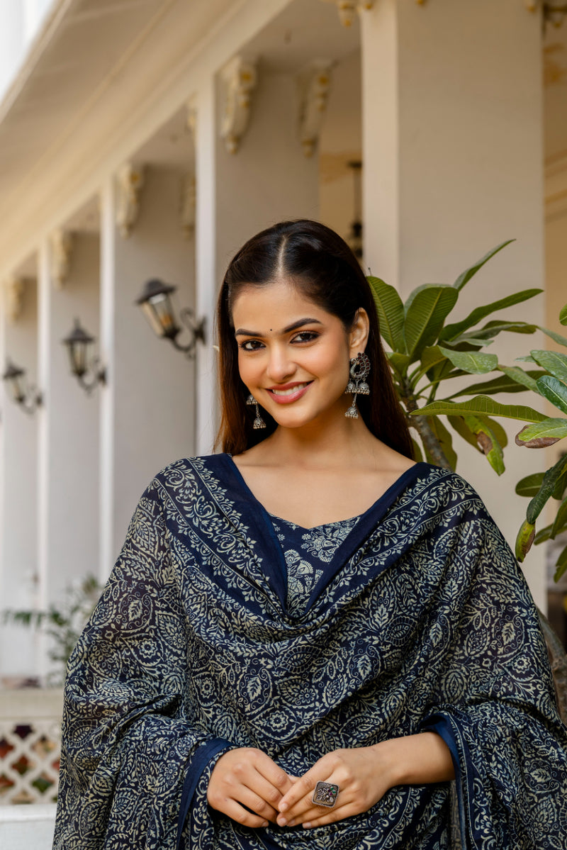 EthniFlair Women Ethnic Motifs Printed Regular Pure Cotton Kurta with Palazzos & With Dupatta