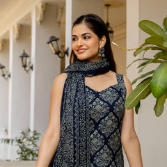 EthniFlair Women Ethnic Motifs Printed Regular Pure Cotton Kurta with Palazzos & With Dupatta