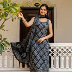 EthniFlair Women Ethnic Motifs Printed Regular Pure Cotton Kurta with Palazzos & With Dupatta